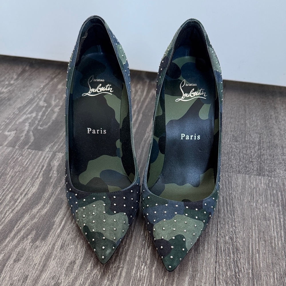 Christian Louboutin Green Camouflage Studded Heels